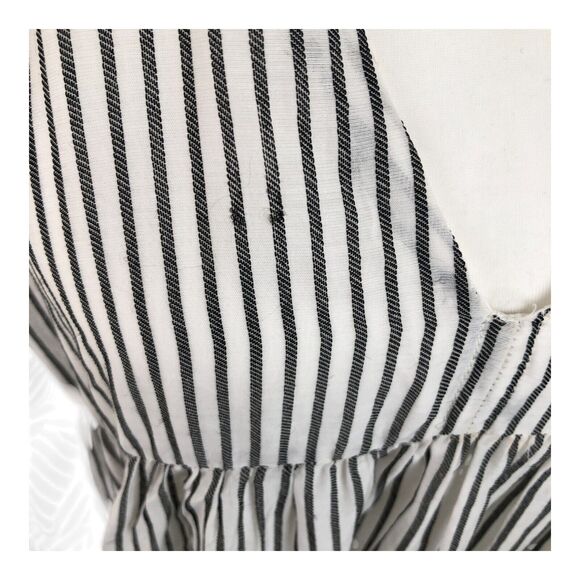 FRAME Shirred Babydoll Mini Dress Boho Cowgirl Black White Stripe Puff Sleeve S - Picture 11 of 16